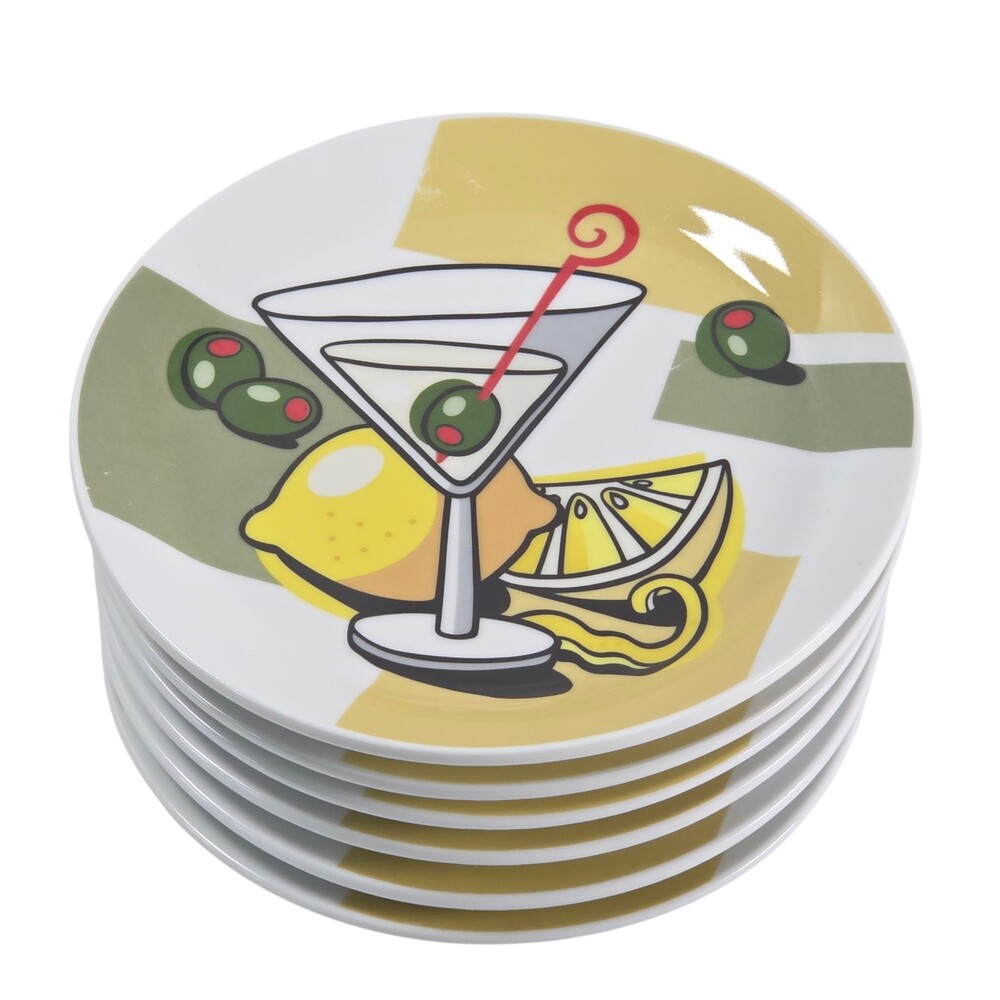 Set 6 Joie de Vivre MSC Martini Plates 7.2in Cocktail Lemon Olive Bar Snack